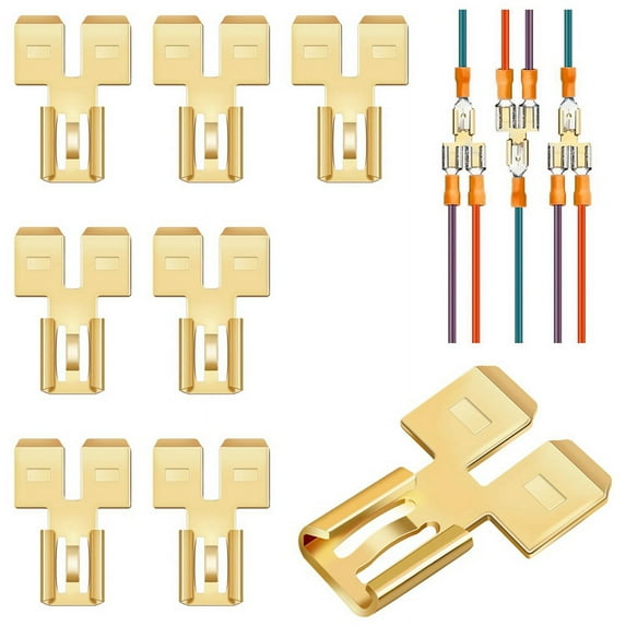 8Pcs Double Back Spade Connector Quick Disconnect Electrical Two-Way Wire Terminal Adapter Non-Insulated Male Single