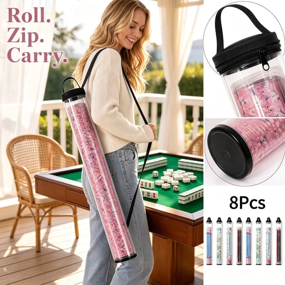 8Pcs Dustproof Zippered PVC Storage Tube, Cylindrical Mahjong Mat Holder with Carry Handle, Portable Container for Rolled Table Mats, Posters for Home and Travel Use 35Inch