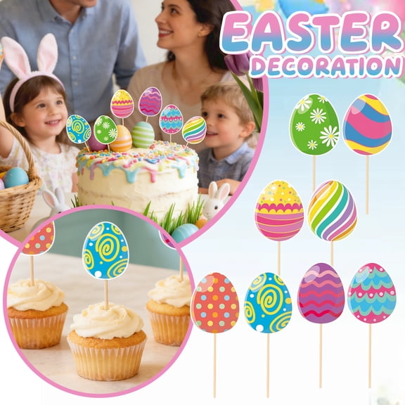 8Pcs Easter Cupcake Toppers With 8 Unique Designs, (Note Correcting Material From Description Vs Spec) Reusable Decorations For Cupcakes Muffins Desserts, Ideal For