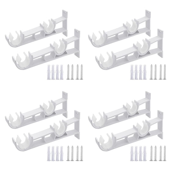 8Pcs Elegant White Double Curtain Rod Wall Brackets, Metal Drapery Poles Support Holders Curtain Track Rails Hangers