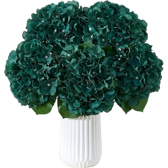 8Pcs Emerald Green Fake Flowers Silk Hydrangea Artificial Flowers Bouquets Faux Hydrangea Stems for Home Table Centerpieces Wedding Party Decoration
