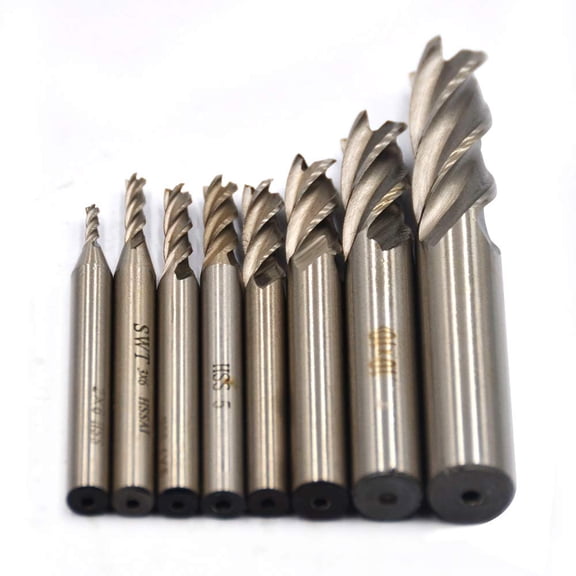 8Pcs End Mill Bits HSS CNC End Mill Cutter Drill Bits for Wood, Aluminum, Steel, Titanium, Straight 4 Flute Mill Bit Set 1/16"-1/2" by
