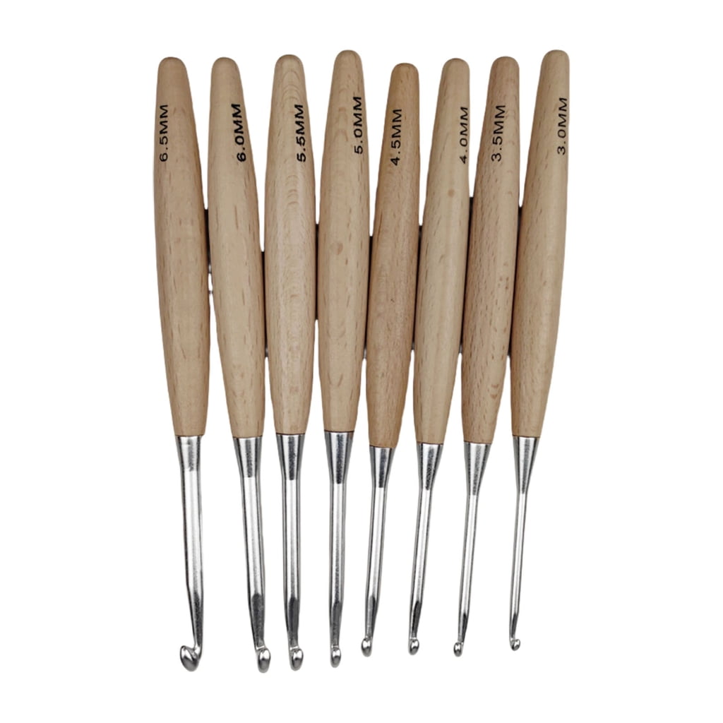 8Pcs Ergonomic Crochet Hook 3.0mm-6.5mm Wood Handle Crochet Needle Knitting Tool for Beginner Adult Weaving Crocheting