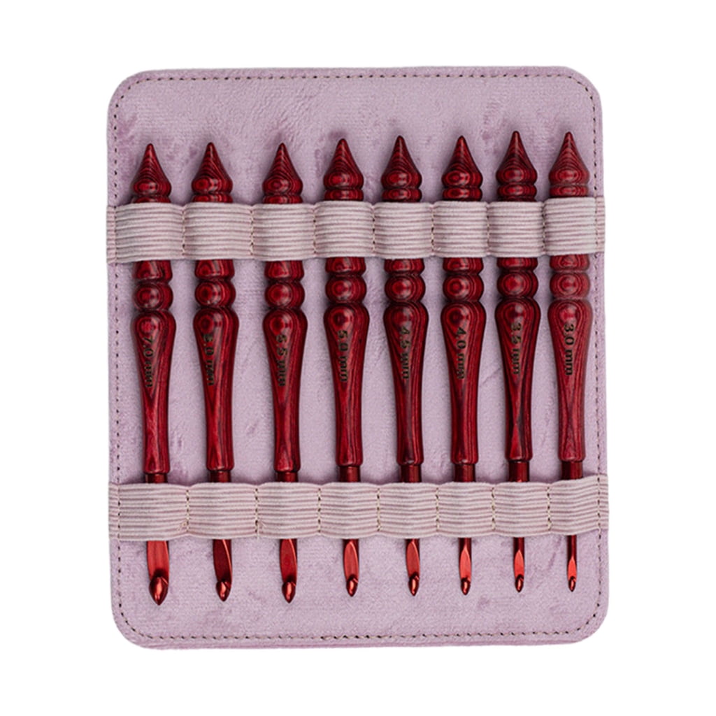 8Pcs Ergonomic Wood Handle Crochet Hook 3.0-7.0mm Aluminium Crochet Needle for Sweater Scarves Knitting and Yarn Craft
