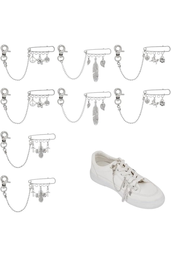 8Pcs Feather Shoe Charms Chain 4 Styles Alloy Shoelace Charms Shoe Clips Flower Sneaker Accessories Boots Decoration for Sneakers Casual Canvas Shoes