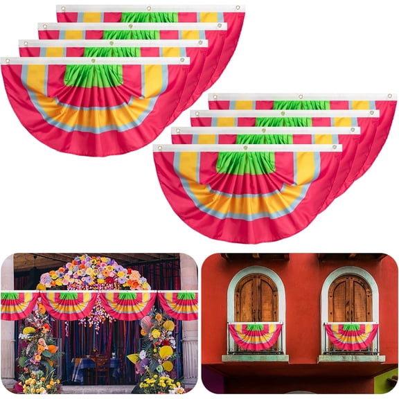8Pcs Fiesta Serape Bunting Flag - 3 x1.5 Ft Cinco de Mayo Fan Flag Banner,Fiesta Bunting Fan Flag for Mexican Festivals Indoor Outdoor Fiesta Party Supplies Decoration