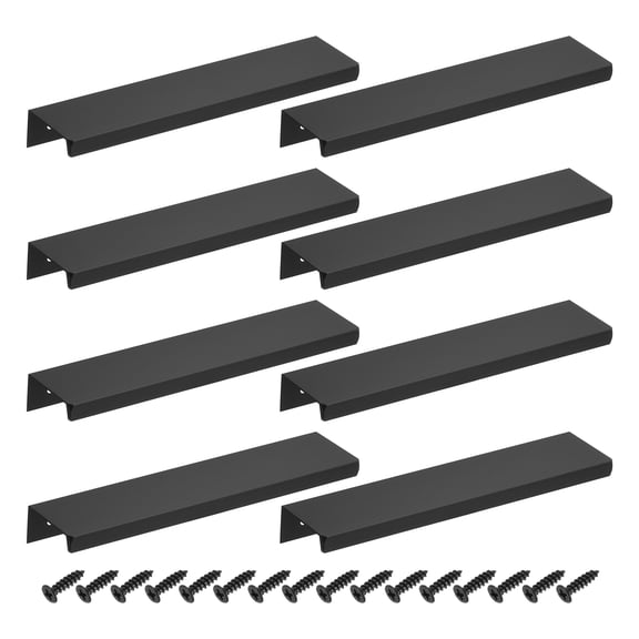 8Pcs Finger Pulls, 150mm/5.91 Inch Aluminum Hidden Cabinet Edge Handles, Modern Concealed Tab Pulls Hardware for Kitchen, Furniture, Drawer, Wardrobe, Black