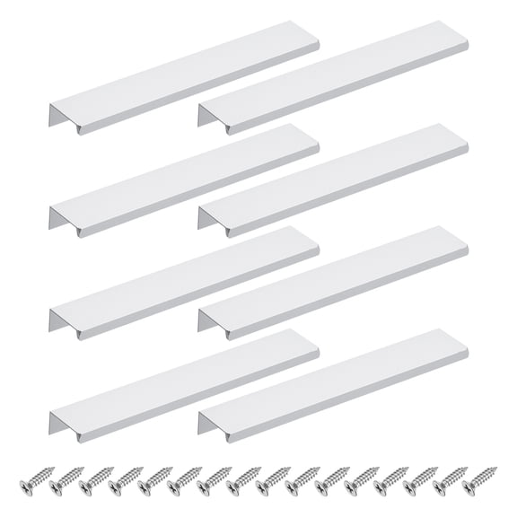 8Pcs Finger Pulls, 200mm/7.87 Inch Aluminum Hidden Cabinet Edge Handles, Modern Concealed Tab Pulls Hardware for Kitchen, Furniture, Drawer, Wardrobe, Silver