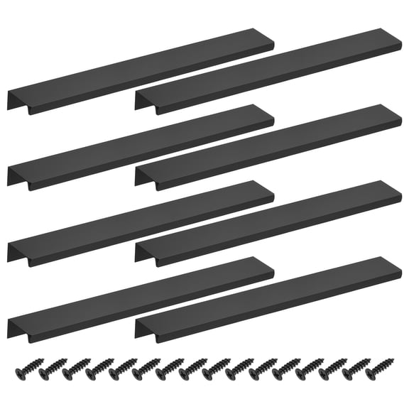 8Pcs Finger Pulls, 250mm/9.84 Inch Aluminum Hidden Cabinet Edge Handles, Modern Concealed Tab Pulls Hardware for Kitchen, Furniture, Drawer, Wardrobe, Black