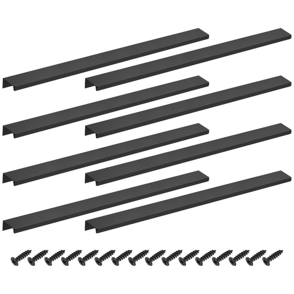 8Pcs Finger Pulls, 400mm/15.75 Inch Aluminum Hidden Cabinet Edge Handles, Modern Concealed Tab Pulls Hardware for Kitchen, Furniture, Drawer, Wardrobe, Black