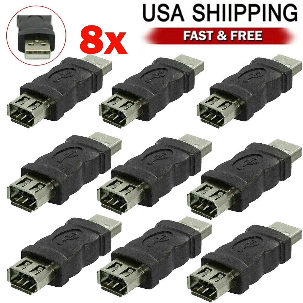 8Pcs Firewire IEEE 1394 6 Pin Female F to USB M Male Adaptor Converter ...