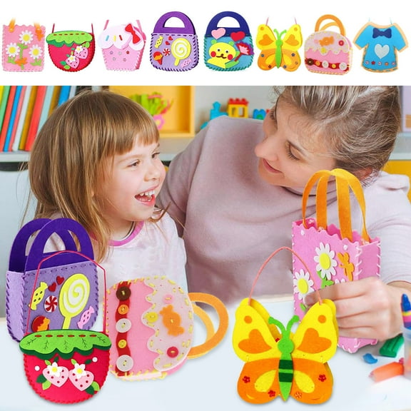 8Pcs First Sewing Kit ,for Kids DIY Felt Sewing Kit Preschool Educational Toys with Safety Needle Thread and Bag for Boys Girls Gift（2 set）