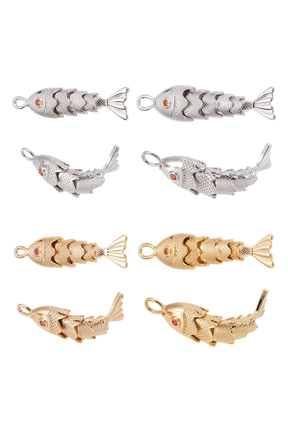 8Pcs Fish Charm 4 Styles 18K Gold Plated Brass Pendants Ocean Animal Fish Shaped Pendants Small Fish Findings Bracelet Necklace Earrings