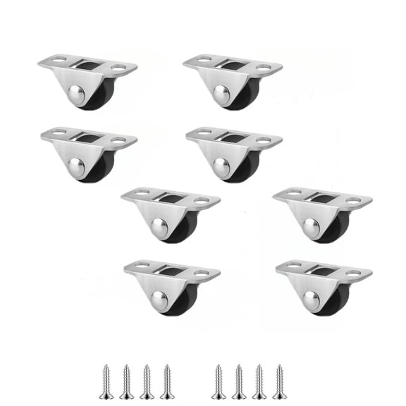 8Pcs Fixed Caster Wheels, 1/2 Inch Small Silent Rigid Plate Casters for Furniture, Tiny Rubber Rolling Wheels for Small Furniture Appliances Sliding Door Box DIY Projects