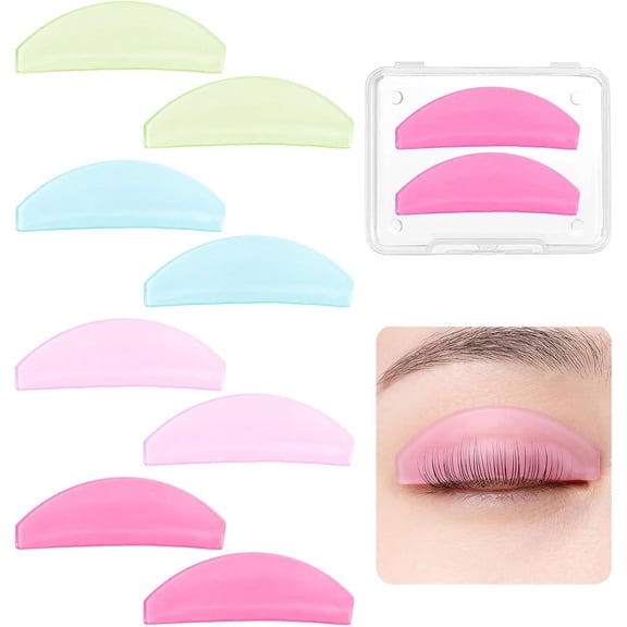 8Pcs Flat Lash Lift Shields with 4 Storage Boxes Korean Thin Lash Lift Pads for Perm Soften Eyelashes Glueless Lash Lifting Shield for Salon Usage Flatter Rods, Light Pink, Blue, Yellow