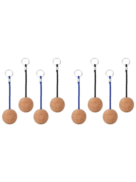 8Pcs Floating Cork Ball Keyrings,50mm Key Float Water Sport Accessories for Surfing Swimming Diving Fishing Sailing Boat,8 x keychains,Blue&black&wood
