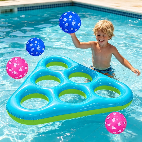 8Pcs Floating Triangle Pool Target Set with Colorful Polka Dot Balls for Backyard Water Games and Summer Interactive Activity, Orange and Yellow