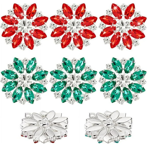 8Pcs Flower Rhinestone Buttons 2 Colors Sew on Clothing Buttons Embellishments Rhinestone Shank Buttons Rhinestone Decorative Button for Crafts Wedding Party Clothes Red and Green