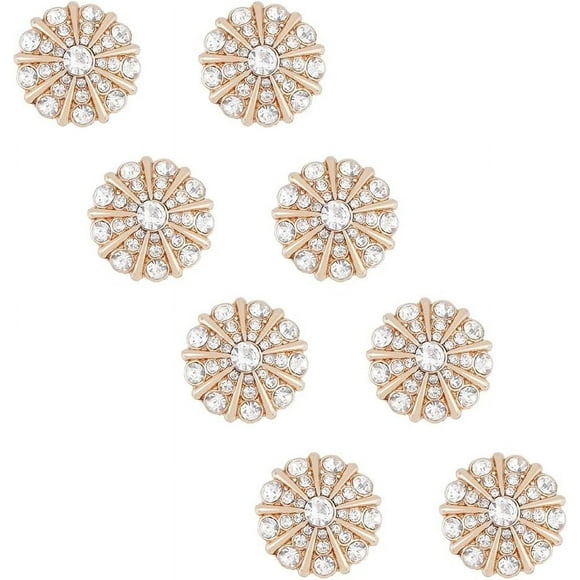 8Pcs Flower Rhinestone Shank Buttons 22.5mm Sew on Light Gold Buttons Crystal Embellishments with 1-Hole