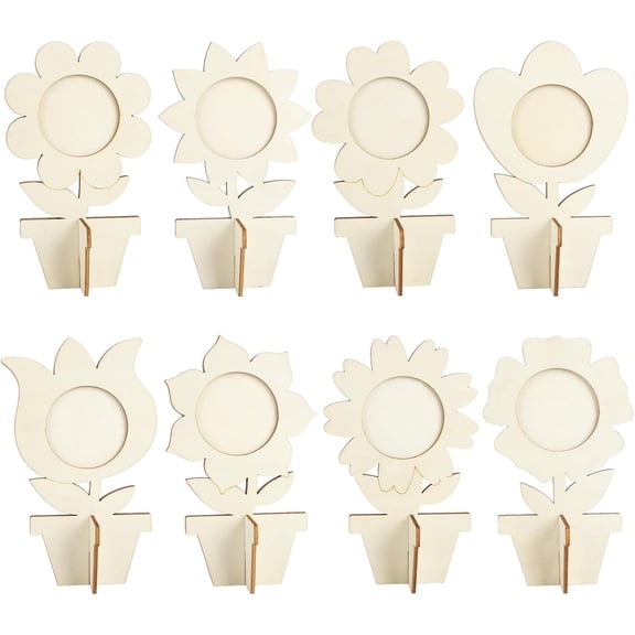 8Pcs Flower Spring Wood Crafts to Paint, Wooden Flowers Picture Frame for Craft, 3D Unfinished Spring Picture Frame Craft for Painting, DIY Mothers Day Gifts Flower Cutouts for Painting Decorations