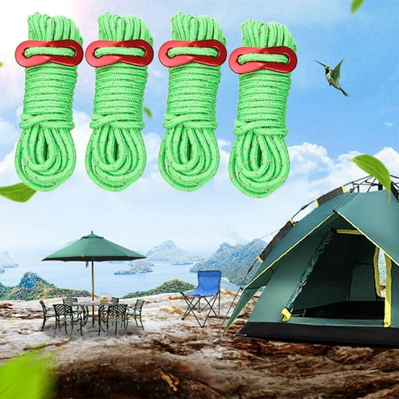 8Pcs Fluorescent Green Tent Guide Rope Tent Camping Reflecting Guy Rope 4M