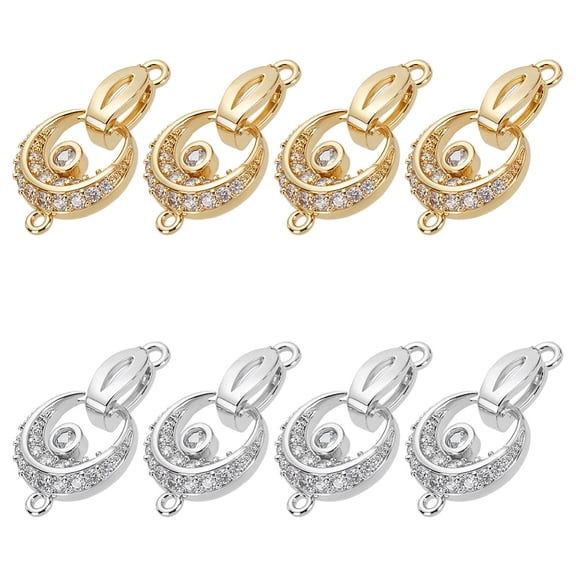 8Pcs Fold Over Clasp 2 Color Brass Cubic Zirconia Extension Clasp 26.5mm Snap Lock Closure End Caps Watch Jewelry Clasp