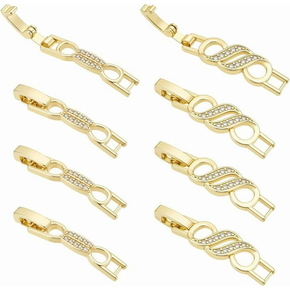 8Pcs Fold Over Clasp 2 Style 18K Gold Brass Cubic Zirconia Extension Clasp Snap Lock Closure End Caps Watch Jewelry Clasp