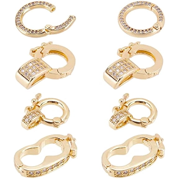 8Pcs Fold Over Clasps Long-Lasting Plated Brass Micro Pave Cubic Zirconia Twister Clasps Interchangeable Bail Clasps for Jewelry Making