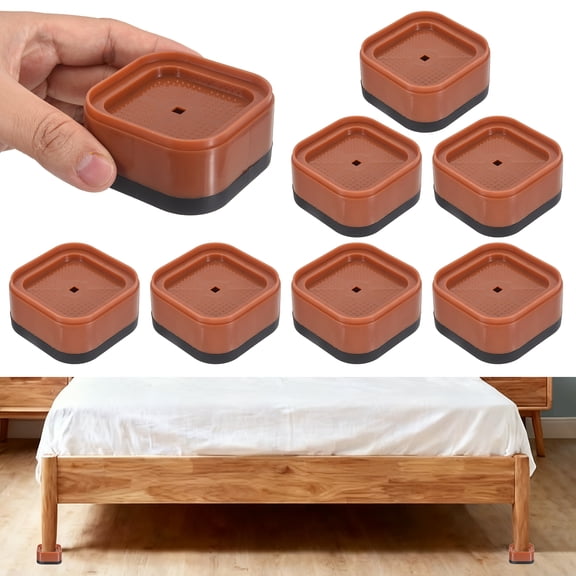8Pcs Furniture Risers, Adjustable Bed Risers Lifts Height 1-Layers 1", Square Stackable Table Leg Lift Blocks for Desk Couch Chair Table Cabinet Bed Frame, Brown
