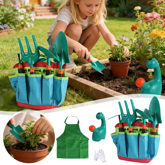 8Pcs Gardening Tool Set Complete Garden Kit With Tools Apron Gloves & Storage Bag(Green-23X14.8X13Cm)