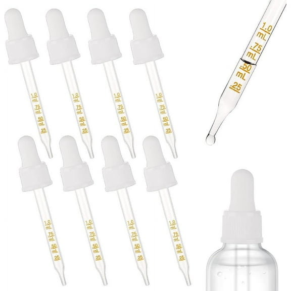 8Pcs Glass Dropper Pipettes 1ml Graduated Liquid Dropper Transfer 11cm Long Graduated Pipettes Glass Pipettes Dropper with Plastic Head Dropper