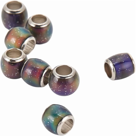 8Pcs Glass European Beads Large Hole Beads with Platinum Tone Brass Double Cores Changing Color Mood Beads Colorful 7~8x6~7mm Hole: 4mm