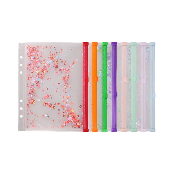 8Pcs Glittering File Sleeves With Hole Zippered Closure File Envelope Waterproof Plastic Document Organiser For Office