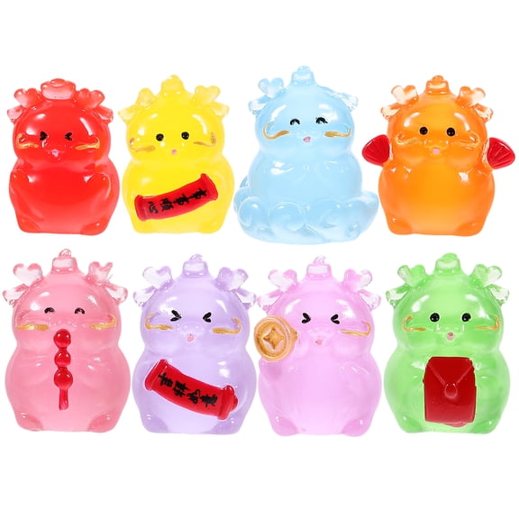YEAHIBABY 8Pcs Glow in The Dark Resin Dragon Figurines Assorted Colors for Table Decor and Craft Projects