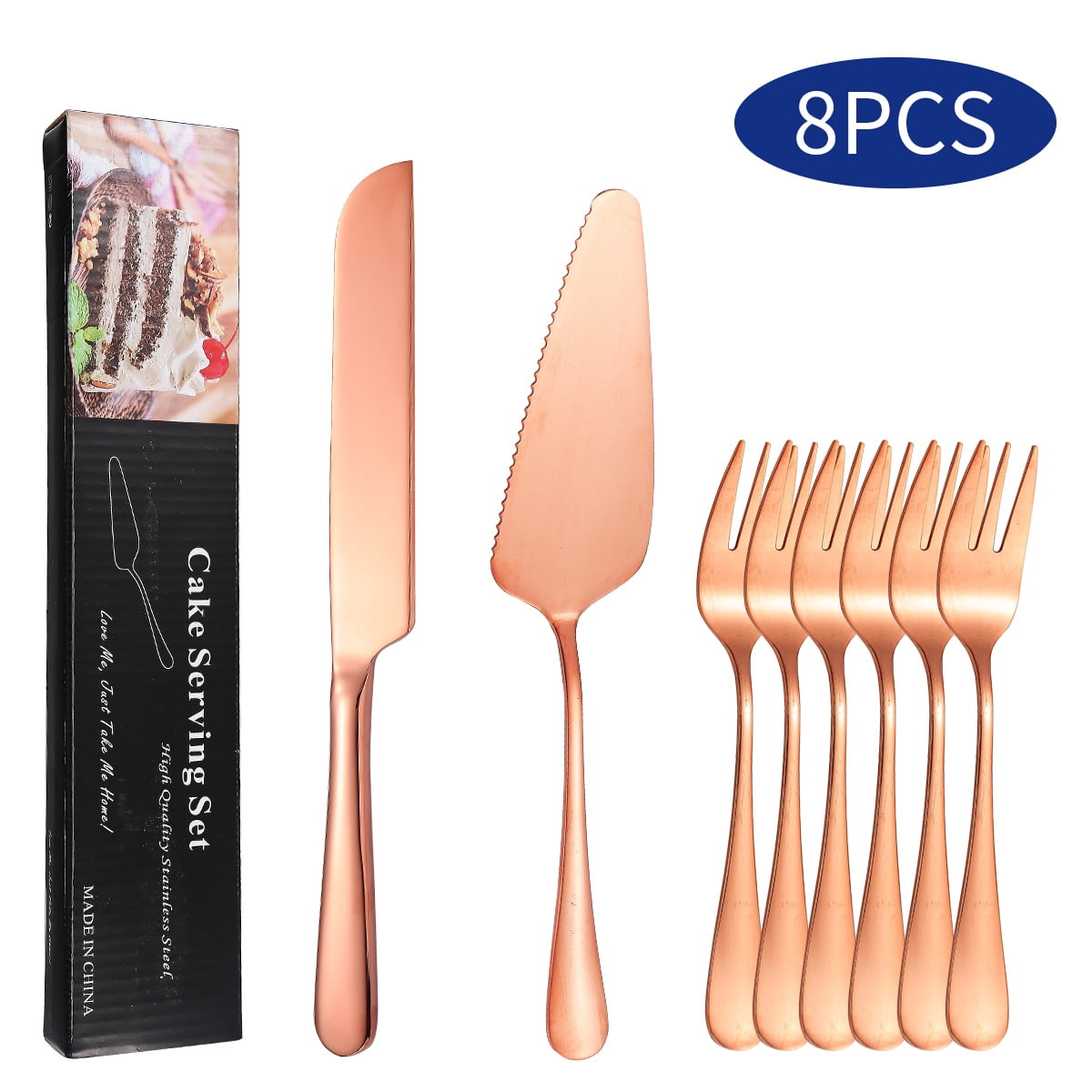 8pieces (two-tooth Fork X6+cake Spatula X2)cake Slice And Pie Server,  Stainless Steel Cake Slicer And Server Cake Cutter With Serrated Edges For  Kitch