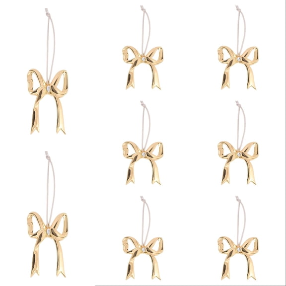8Pcs Gold Metal Christmas Bow Ornaments with Clip, Vintage Gold Bow Decor for Tree Topper Garland Wreath, Hanging Ornaments for Gift Box Basket Floral Arrangement Indoor Outdoor 2.8x3 Inch