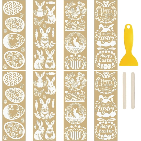 8Pcs Gold Stamping Easter Rub On Transfer Sticker,Cute Rabbit Sticker Easter Egg Decal for Present Packaging DIY Scrapbooking Albums Furniture,10 * 30cm