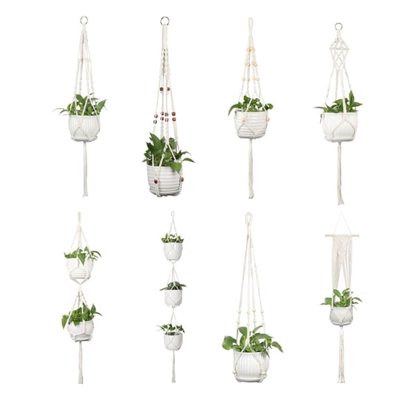 Macrame Plant Hanger Set, 8-Pack Handmade Cotton Rope, Indoor Hanging Holder for Home Decor
