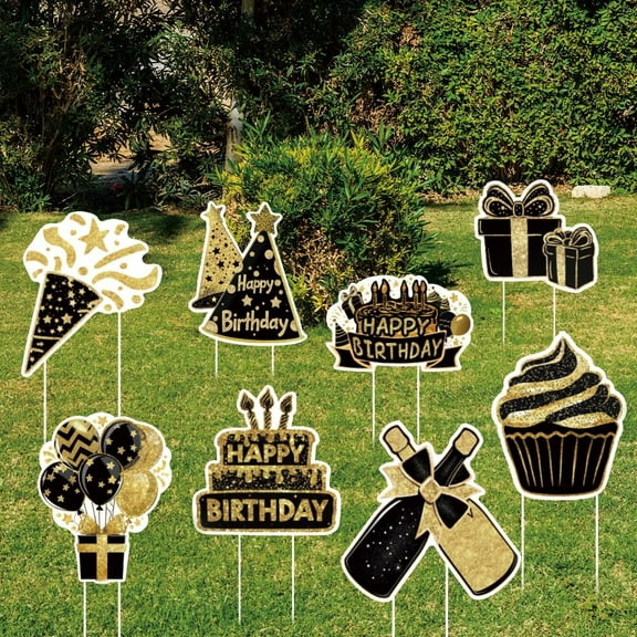 8Pcs Happy Birthday Yard Sign with 16 Stakes Birthday Party Lawn Decorations Birthday Waterproof Sign Yard Outdoor Lawn Decorative Sign for Garden Lawn Birthday Decoration Colorful