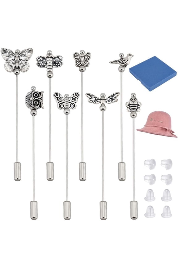8Pcs Hat Pin White Pearl/Butterfly Vintage Safety Pins Brooches Pin Stick for Tie Scarf Western Cowboy Hats Silver DIY