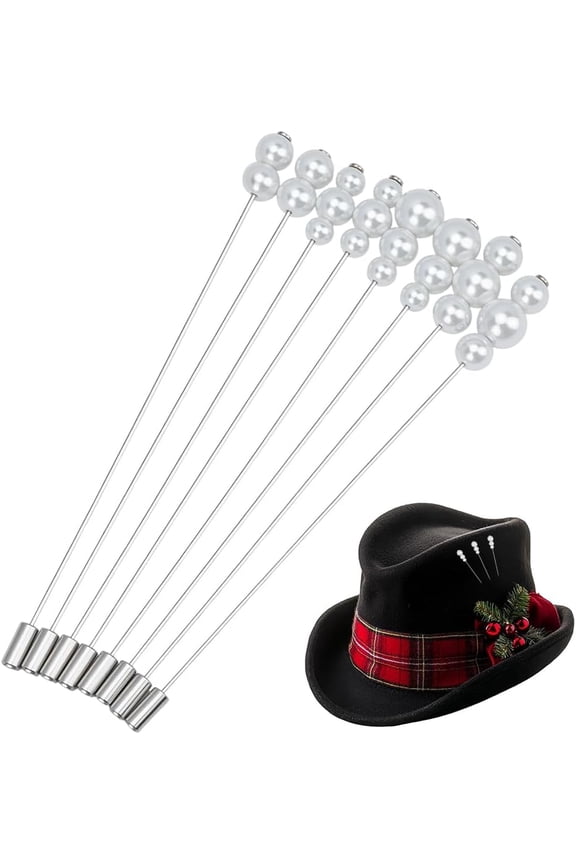 8Pcs Hat Pins 4 Stlyes Glass Beads Lapel Pin 5 Inch Long Handle Stick Pin with Pearl Beads Elegant Hair Suit Pins