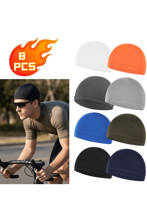 8Pcs Headbands Helmet Liner Skull Caps, Moisture Wicking Breathable Beanie Hats, Soft Lightweight Stretchy Running Cycling Headwear for Men & Women004