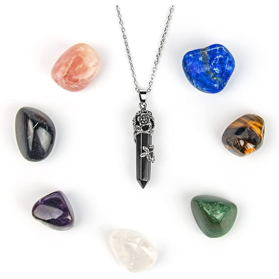 8Pcs Healing Stones Set,Black Crystal Pillar Necklace,Healing Crystals ...