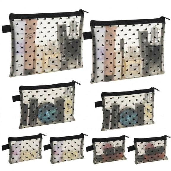 8Pcs Heart Pattern Mesh Zipper Makeup Pouches, Portable Travel Cosmetic Toiletry Storage Bags for Daily Use