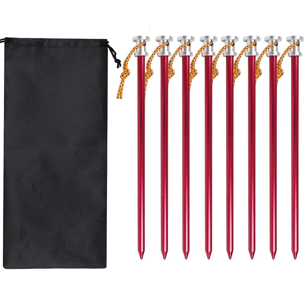 8Pcs Heavy Duty Aluminum Tent Stakes 23Cm With Rope Pegs For Sand Mud & Grass