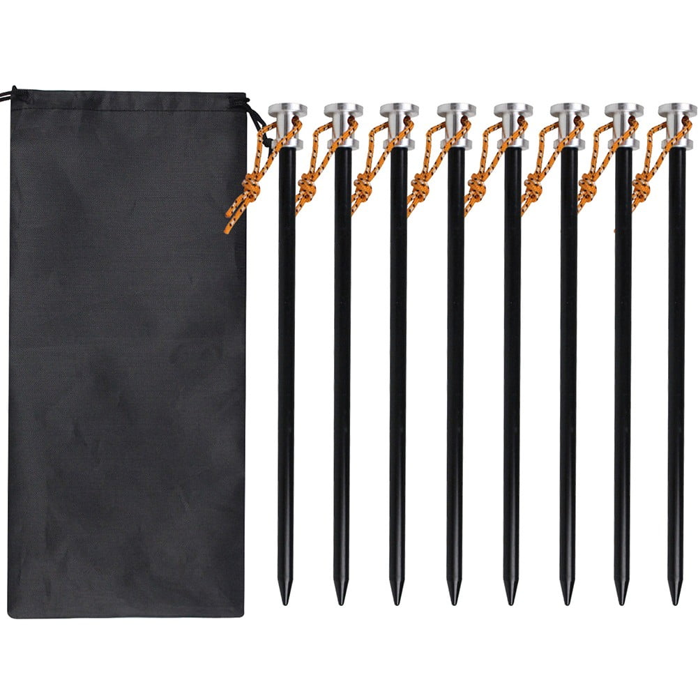 8Pcs Heavy Duty Aluminum Tent Stakes 23Cm With Rope Pegs For Sand Mud & Grass