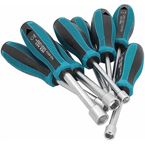 8Pcs Hex Nut Driver Set, 7mm-14mm Chrome Vanadium Alloy Steel Deep Hole Socket Wrench Screwdriver with Non-Slip Handle Screw Fastening Tool, with PE Bag Packaging$$Tools & Hardware Other