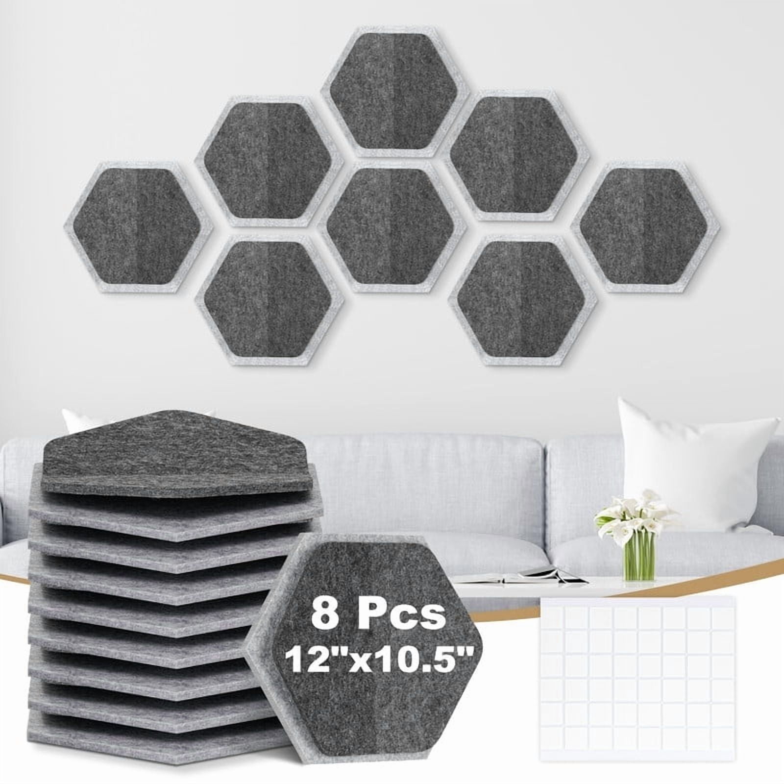 DOLLAR BOSS 8 Pcs Hexagon Felt Cork Board Tiles, Bulletin Board Strips Self Adhesive DIY Bulletin Board Pin Board for Home Wall Decor Stickers Memos Photos Display Notes, Photos, Schedules, Dark Gray