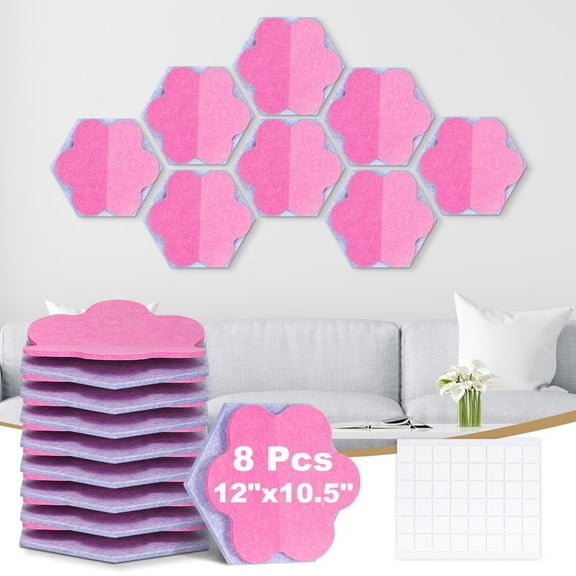 DOLLAR BOSS 8 Pcs Hexagon Felt Cork Board Tiles, Pink Flower Design Bulletin Board Strips Self Adhesive DIY Bulletin Board Pin Board for Home Wall Decor Stickers Memos Photos Display Notes, Photos