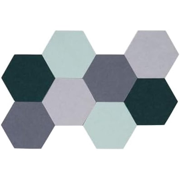 8Pcs Hexagon Felt Cork Board Tiles Self Adhesive Bulletin Board, Pin Board for Wall Decor Memos Photos Display (Set G)